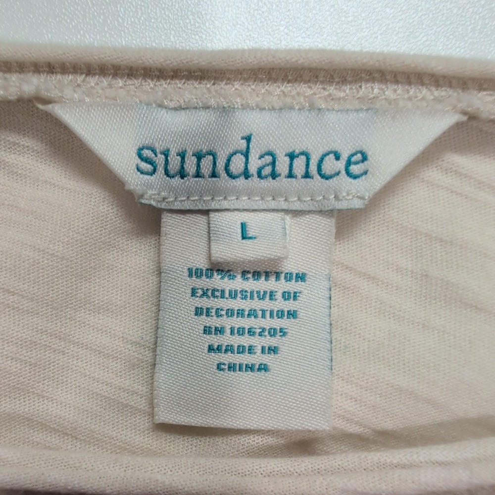 Sundance Cream Cotton Slub Lace Applique Long Sleeve Top Grey Cuffs Womens L - Picture 6 of 9